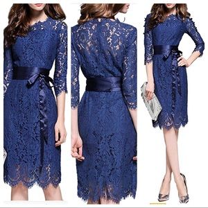 Blue Lace Elegant Sheath Midi Dress Large/12 NWT